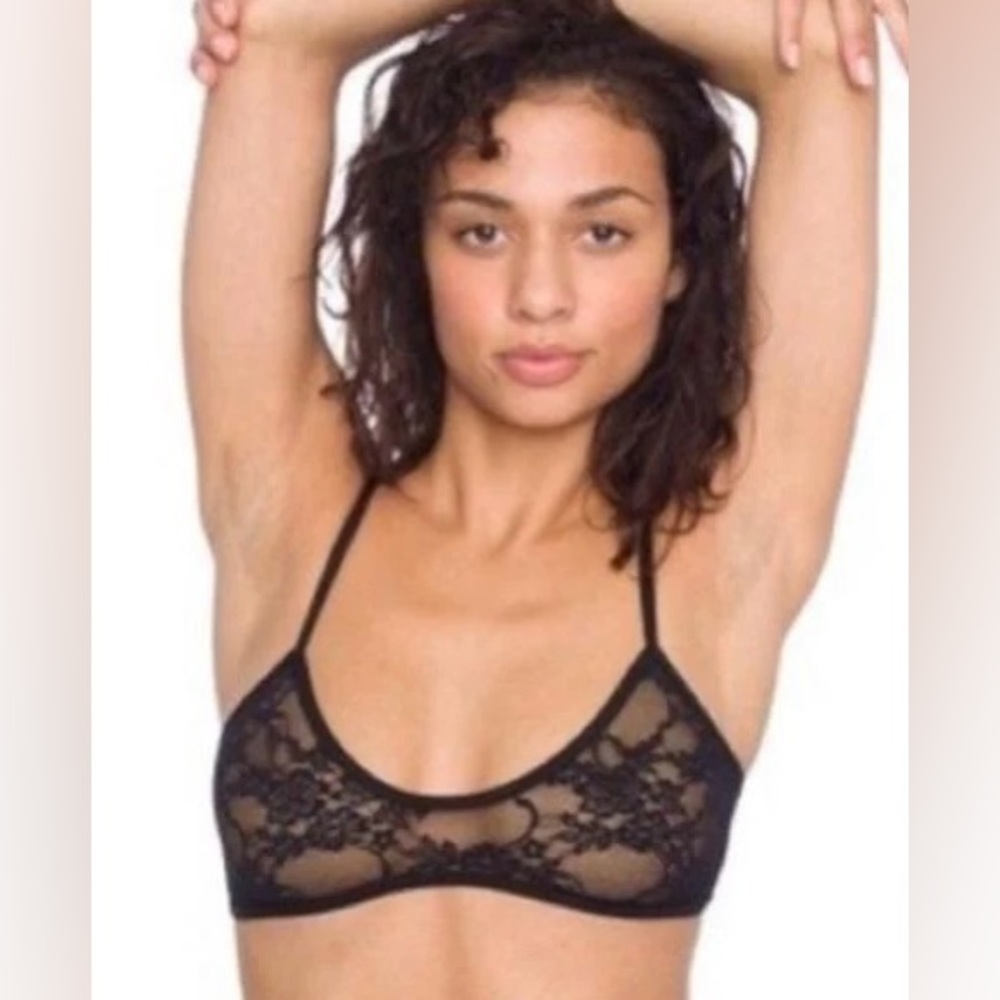 American Apparel Black Lace Bralette - Sheer Floral Design